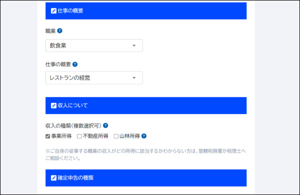 弥生　開業届　詳細情報の入力