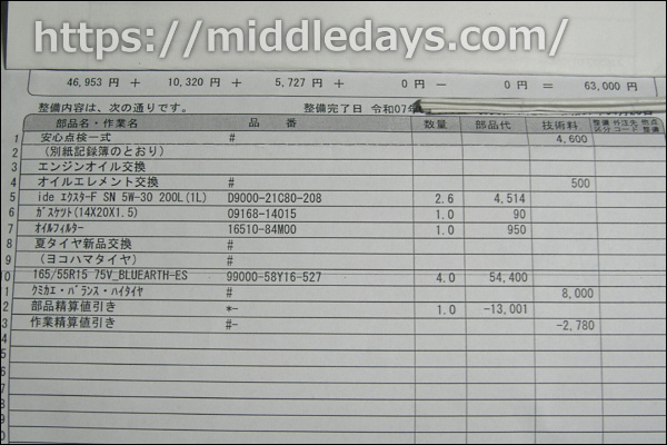 ディーラー　タイヤ　4本　購入　交換　料金